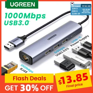 UGREEN USB Ethernet USB3.0 Lan 1000 Мбит  с Ethernet-адаптер USB RJ45 для ноутбука Xiaomi Mi Box S Ethernet HUB сетевая карта