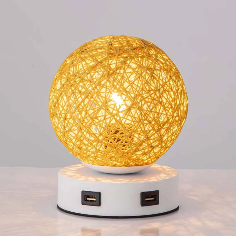

USB Rechargeable Led Rattan Bedside Table Night Lamp