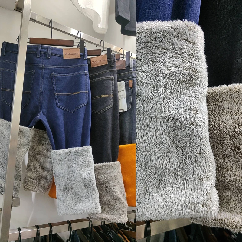 Джинсы WTHINLEE мужские утепленные брендовые классические брюки из денима стрейч на