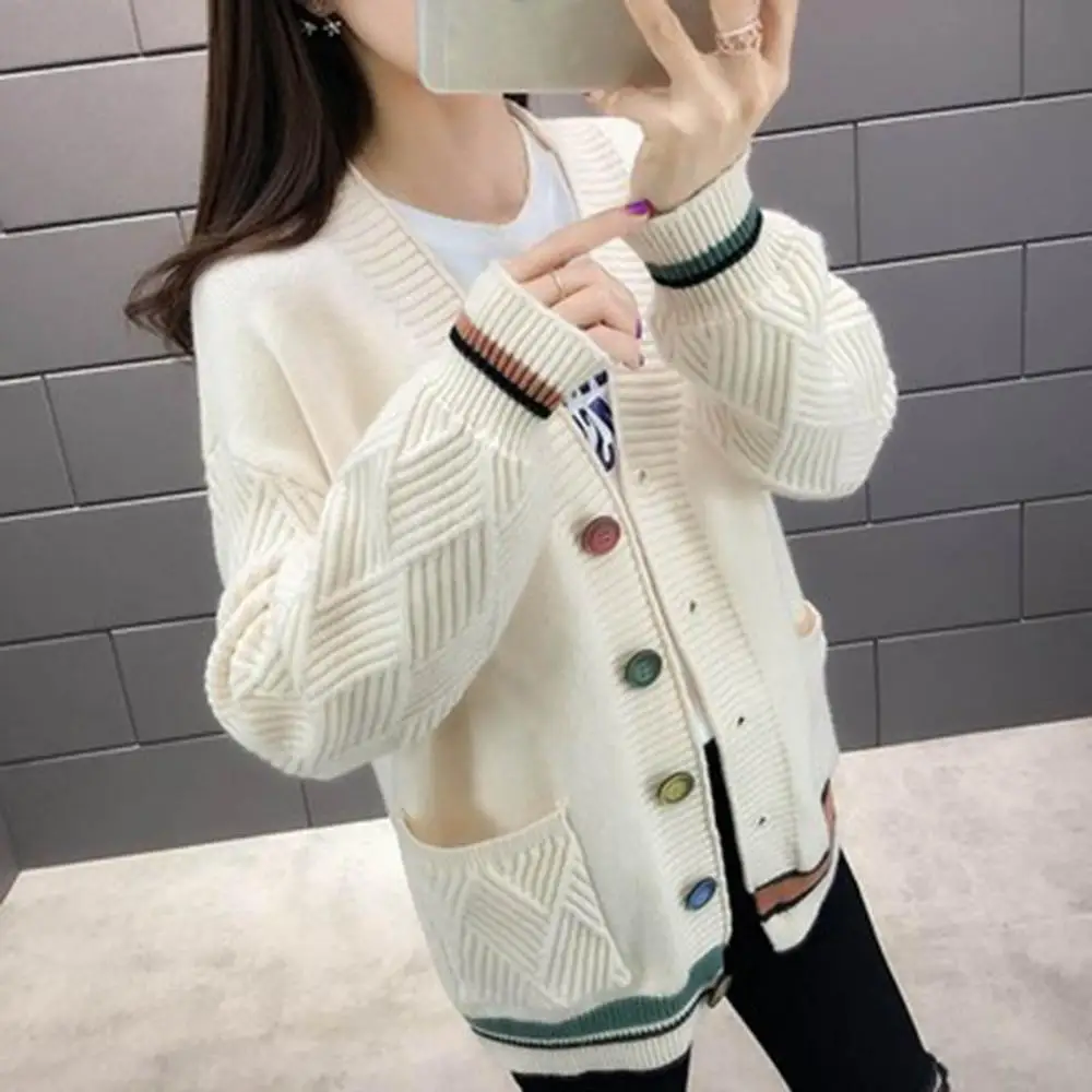 

Sweater V Neck Long Sleeve Button Cardigan Coat Casual Coat Cardigan Knitwear Women Basic Knit Coat