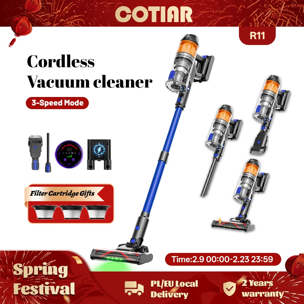 COTIAR R11 500W 50Kpa Cordless Vacuum Cleaner Home Appliance 60-Min Runtime Brushless Vertical Vacuum LED Display 3 HEPA Filters