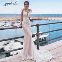 mermaid wedding dresses for women 2022 tulle lace appliques scoop neck bridal gown elegant princess beading backless party dress