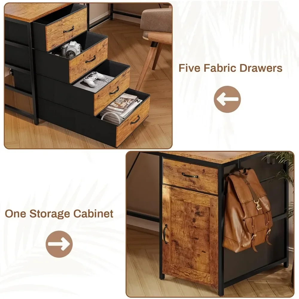 Стол компьютерный SEDETA L-образный 63 дюйма с 5 выдвижными ящиками и розеткой питания