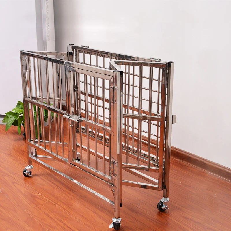 

79x52x72cm Folding Dog Cage Free Installation With Wheels Tray Thickened Stainless Steel Suitable For Bichon Teddy Pet Supplies