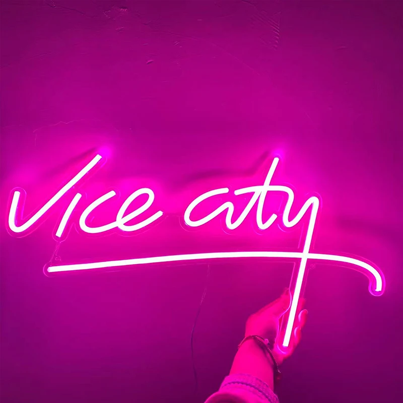 Custom Vice City Neon Sign Gamer Gifts Art Wall Decoration 45cm USB Powered Bedroom Home Decor Pink LED Neon Light Signs