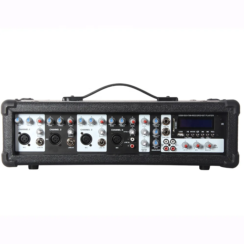 

4 channel Powered Mixer Karaoke Processor Studio Master Mixer Sound DJ system Echo Stage Effect FM TWS amplifier speaker