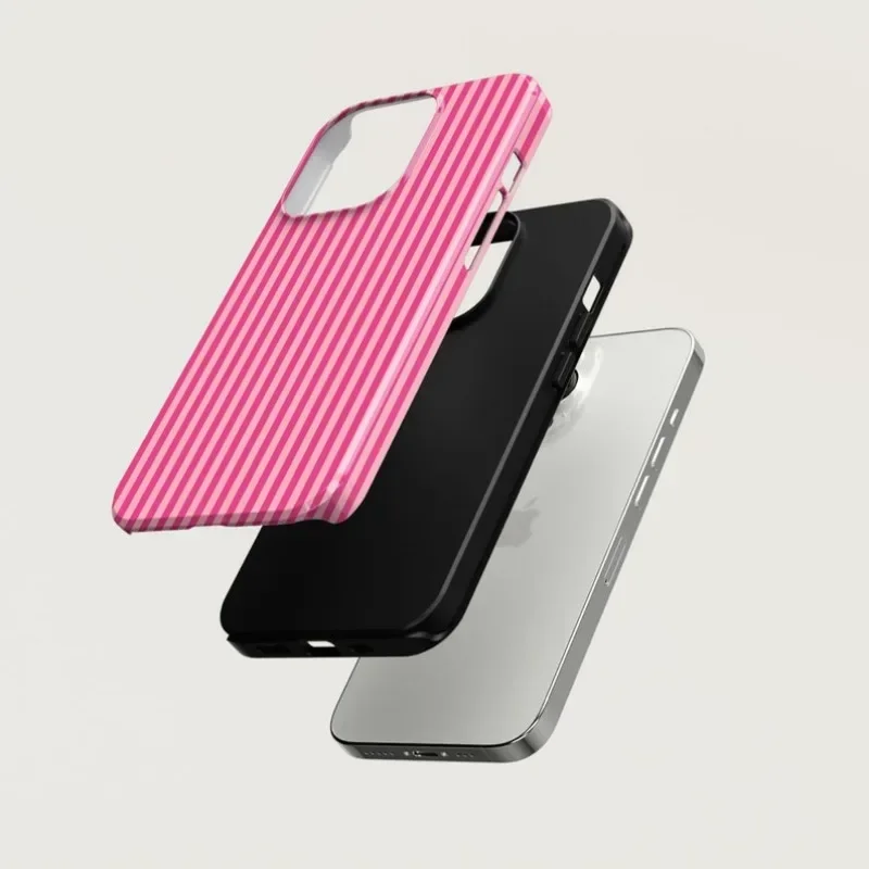 Фото Полосатый розовый на розовом чехле для IPHONE 16 Pro Max 15 14 13 12 11 PRO Plus, акриловый ТПУ, чехлы для телефонов «два в одном» №3