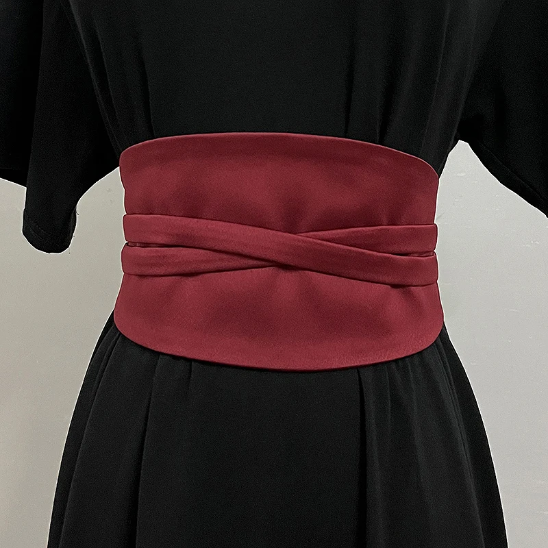 

Irregular Wide Satin Fabric Waistbands For Women Green Wine Red Elastic Waist Belts 2023 Spring Dress Shirt Coat Corset Ceinture