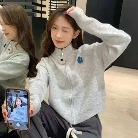 Дизайнерский свитер Greyzip-uppolo с высоким воротником 2023 женский