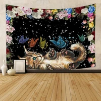 cat tapestry kitten playing with butterfly psychedelic tapestry wall hanging home decor dorm livingroom bedroom wall blanket