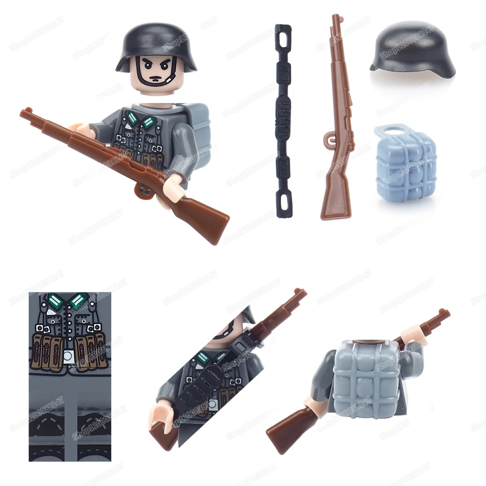 

Military German Army WW2 Figures Gun Backpack Building Block Moc War Weapons Legion Equipment Assemble Model Child Gift Boy Toys