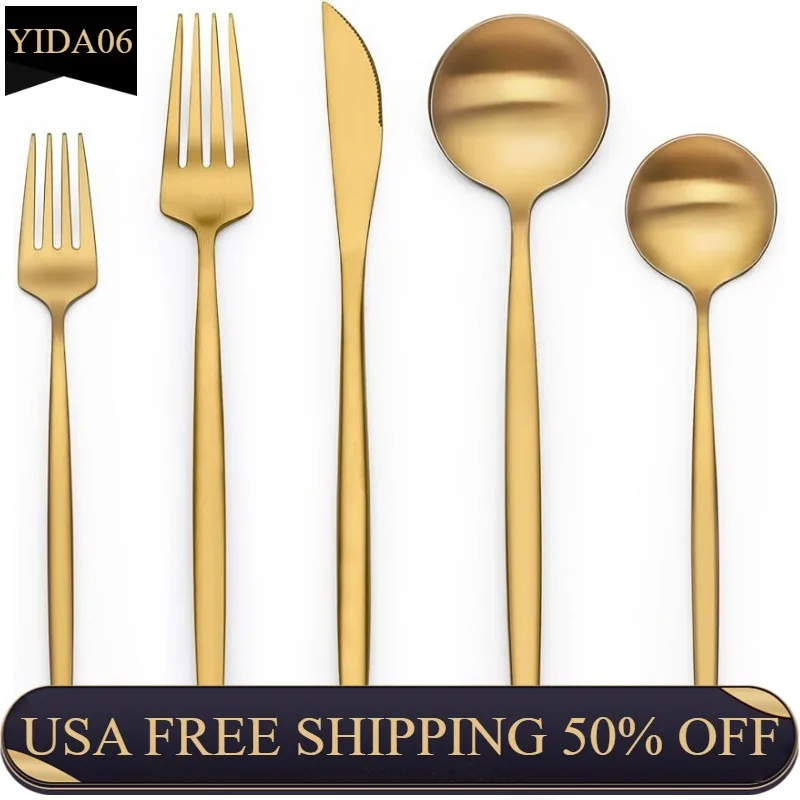 

40 Piece Gold Silverware Set for 8, Terlulu Stainless Steel Flatware Set, Gold Cutlery Set Utensils Set, Tableware Include Forks