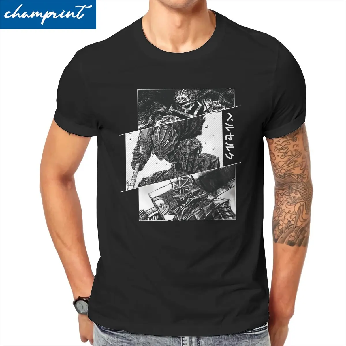 

Men's T-Shirt Berserk Armor Funny Cotton Tee Shirt Short Sleeve Black Swordsman T Shirts Crewneck Clothes Unique