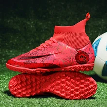Brand Professional Red Men's Football Boots Big Size 48 Breathable Socks Turf Soccer Shoes Men Couples High-top Futsal Sneakers