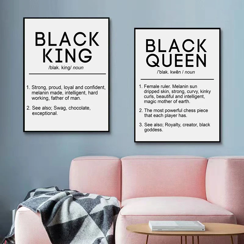 

Black King and Queen Definition Quote Wall Art Canvas Painting Posters and Prints Bedroom Wall Pictures Home Room Decor Cuadros