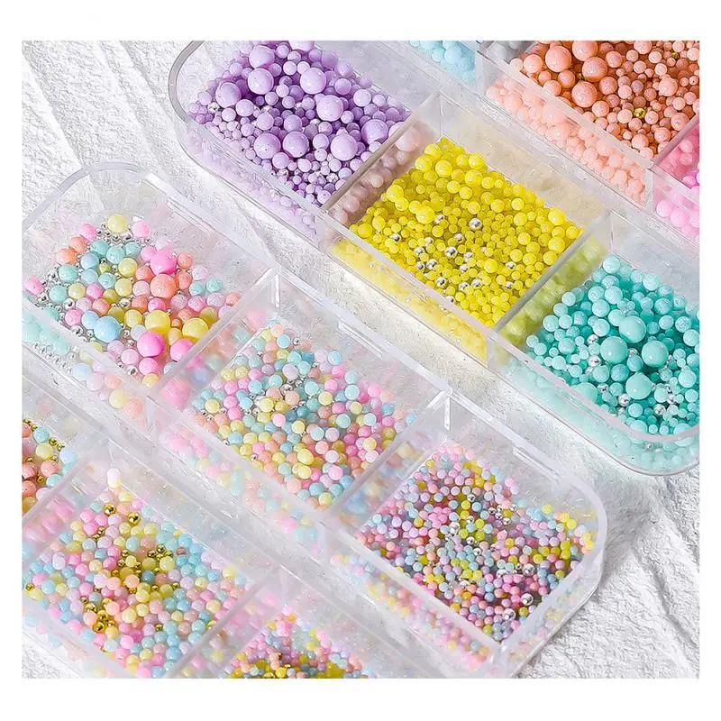 

6 Grid Mixed 3D Acrylic Flower Nail Charm Decoration Bead Pearl Gem Kawaii Professional Nail Supplies Nails Accessories Tools