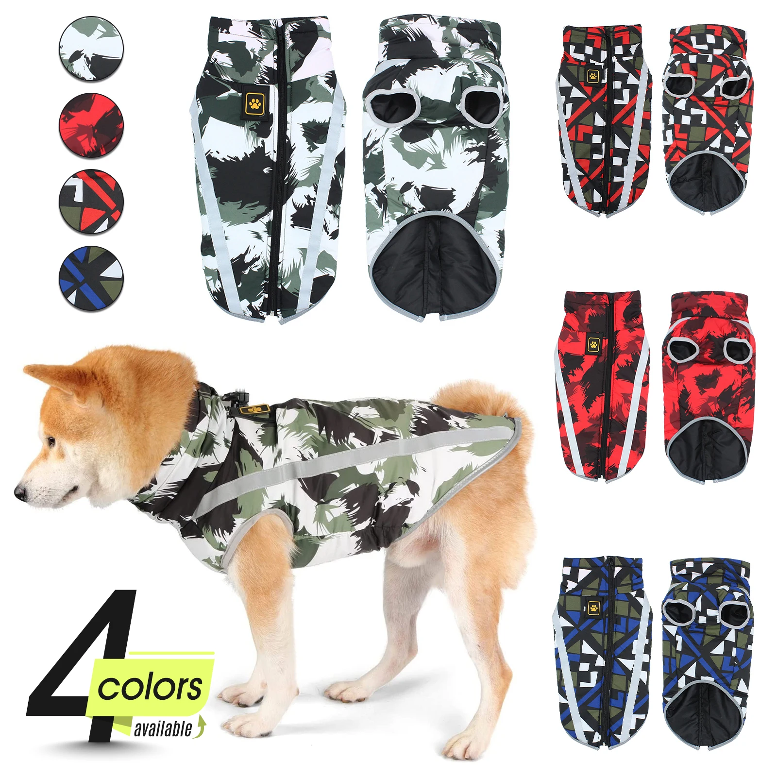 

Pet Clothes Dog Cold Weather Winter Coat Warm Print Pet Jacket Waterproof Snow Vest with Harness Hole Outdoor Hiking PC206