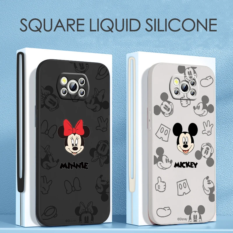 

Cute Mickey Minnie For Xiaomi POCO C50 C40 X4 M5S F4 M4 X3 F3 M3 C3 Pro GT NFC 4G 5G Liquid Rope Phone Case