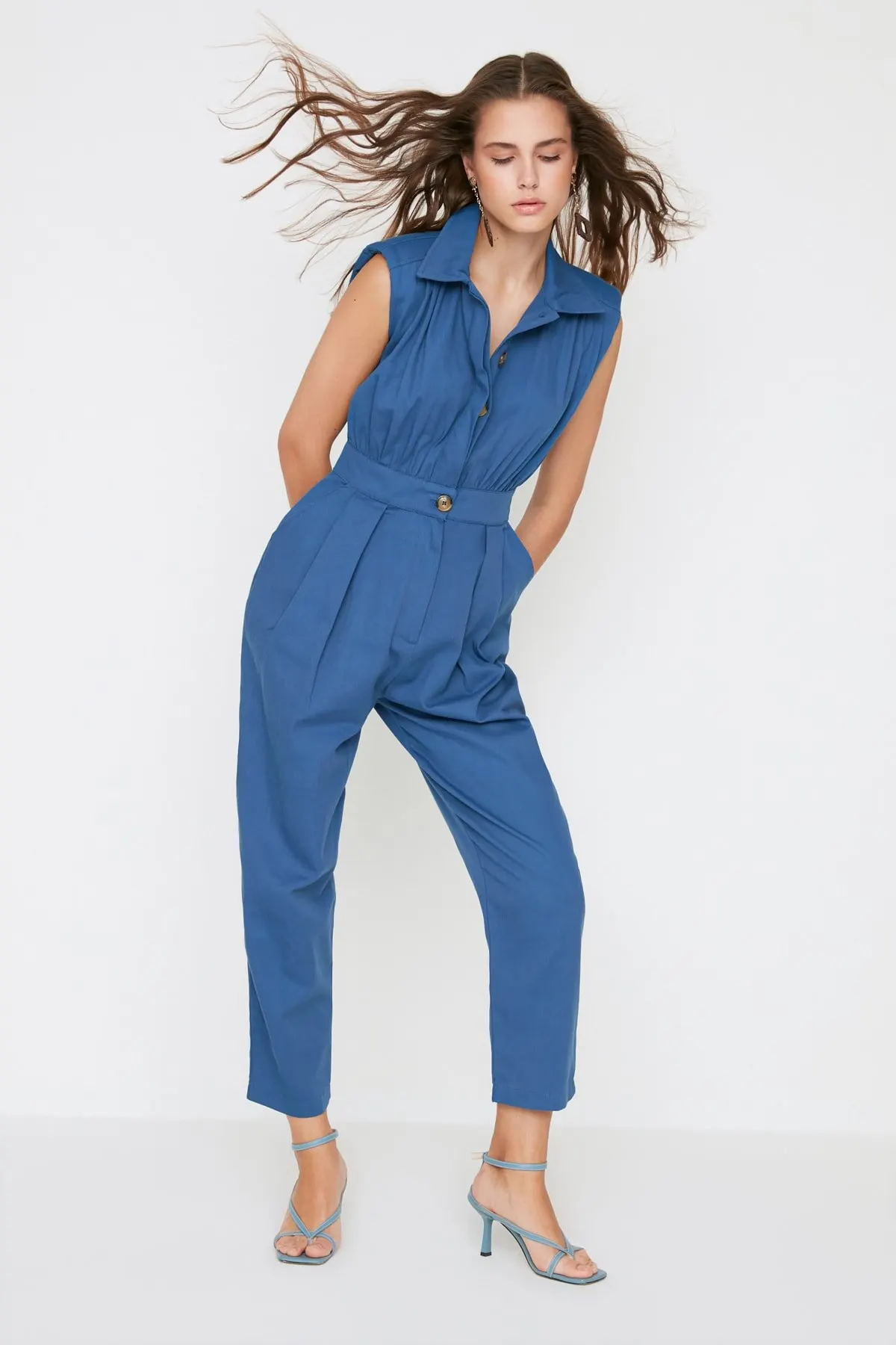 

Women's Overalls Design Indigo Waistcoat Jumpsuit Hot Style Quality Fabric Sleeveless Baggy Trousers Casual Jumpsuit