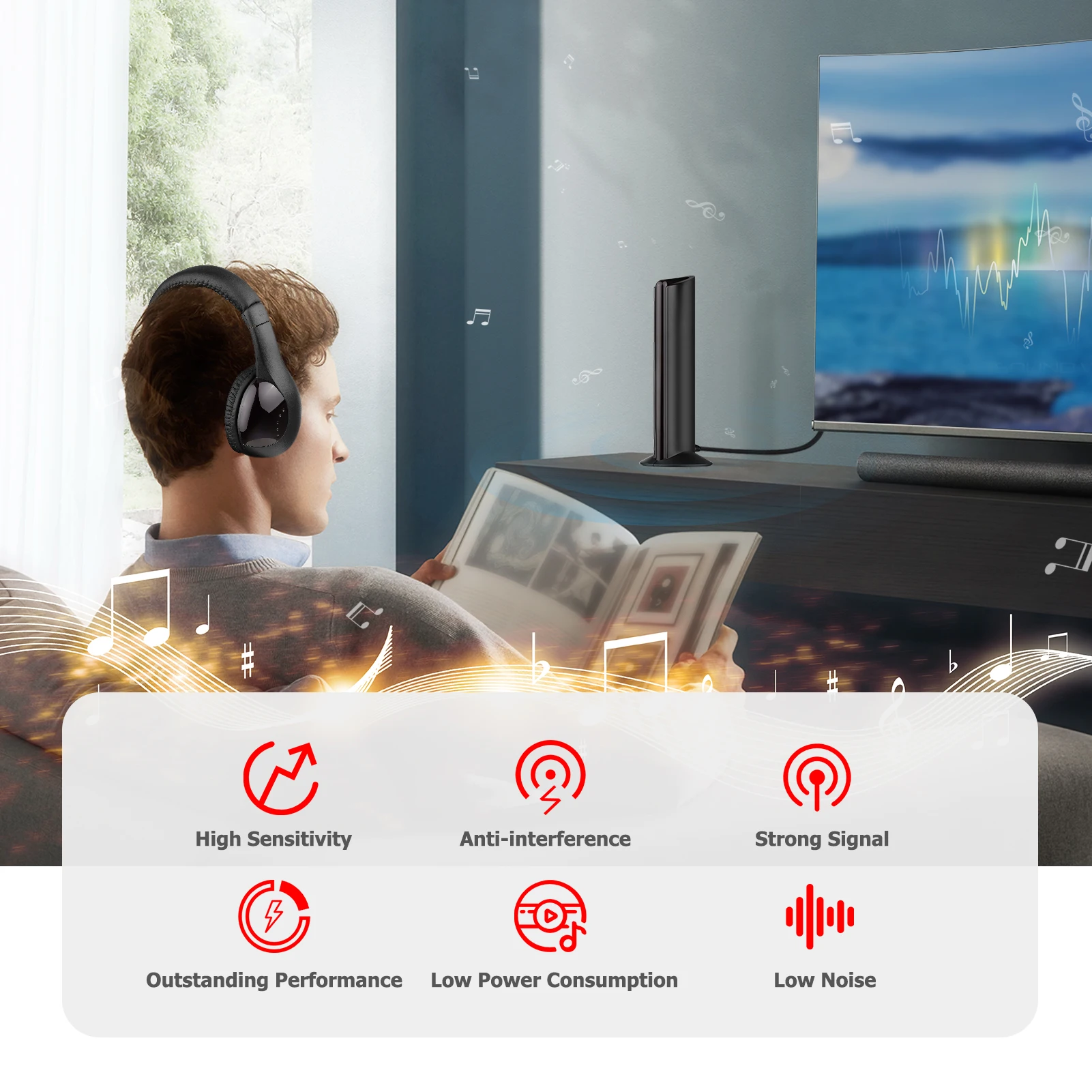 Комплект беспроводных наушников Hi-Fi излучатель и приемник FM-радио компьютер