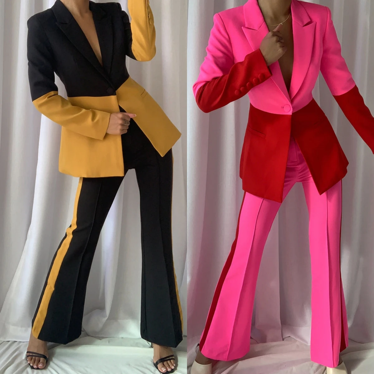 

Modern Chic Women's Suit Set 2 Pieces Blazer Pants Tuxedo For Wedding Party Formal Matching Set Women Tuxedo Flare Pant Plus Siz