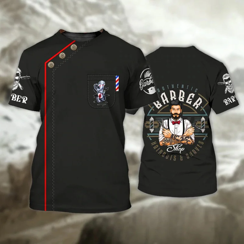 Фото Barber Uniform Fake Suit Graphic T Shirt for Men Tops Tee Shirts Harajuku Fashion 3D Haircut Tool Printed T-shirt Women Clothing №5