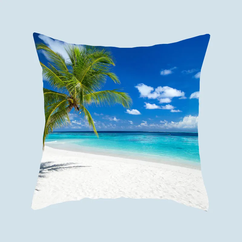 Beach Landscape Polyester Print Square Pillow Cushion Cover Car Sofa Office Chair Simple Home Decor Ornament |