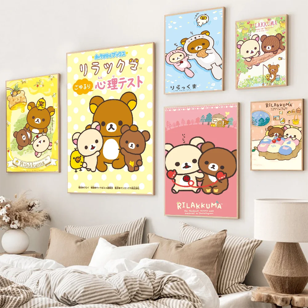 R-Rilakkuma Movie Sticky Posters Retro Kraft Paper Sticker DIY Room Bar Cafe Aesthetic Art Wall Painting