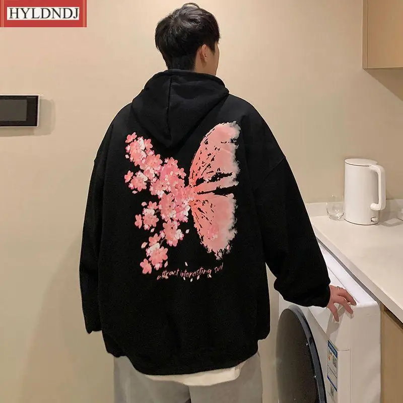 New Couple Hooded Butterfly Print Autumn Top Clothes Hoodie American Trend Street Men and Women Sweater Loose Jacket