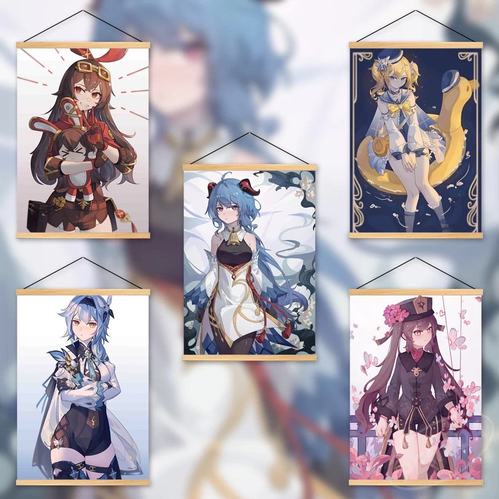 

Wall Art Posters Genshin Impact Modular Game Wooden Hanging Barbatos Canvas Yun Jin Home Decor Hu Tao Pictures Printed Painting