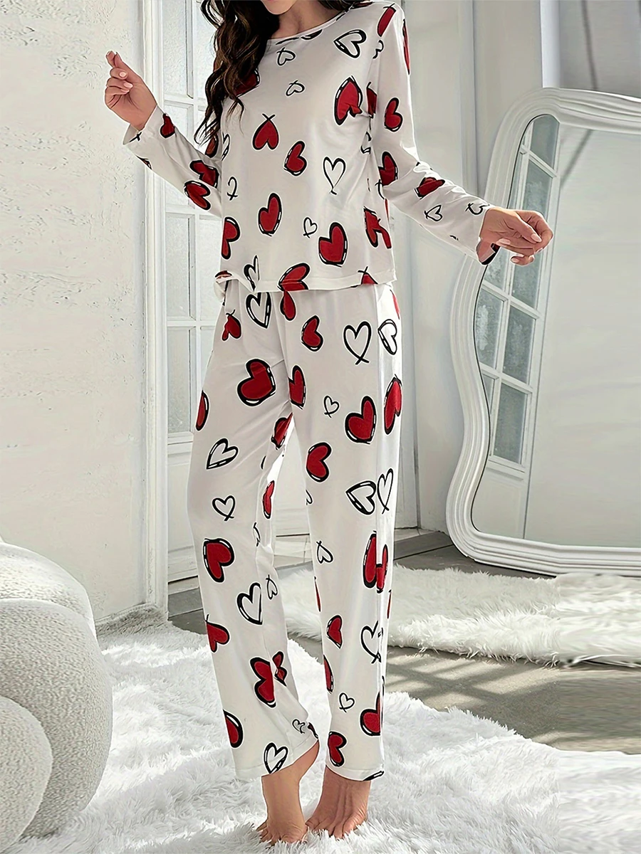 Женский комплект из двух предметов для отдыха с длинным рукавом и круглым