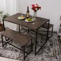 43 Inch Retro Industrial Dining Table Set with 2PCS Benches Home Kitchen Furniture Decor Bar Dining Room Furniture Table Chair