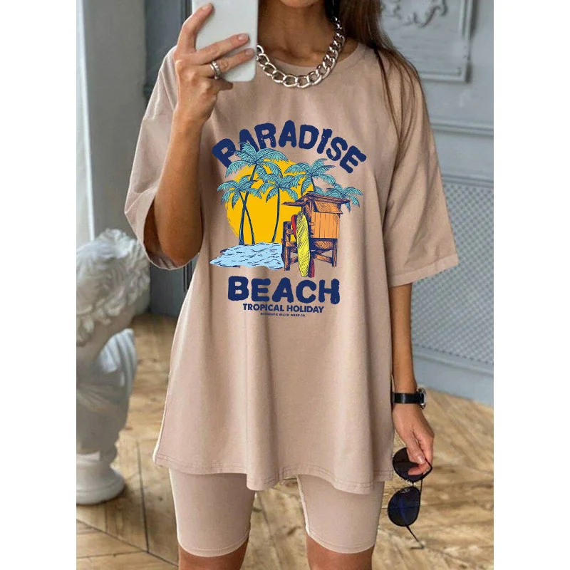 

2021 Plus Size Summer New Products Ladies Round Neck Fashion Printed Short Sleeve T-shirt for Women Loose Chic Retro Harajuku