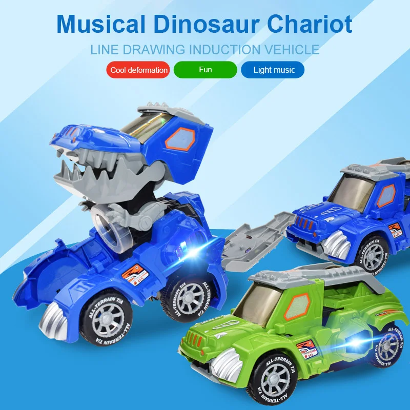 

Deformation Electric Dinosour Car Toy Universal Wheel Transformation Robot Vehicle With Lights Music Christmas Gift For Kids