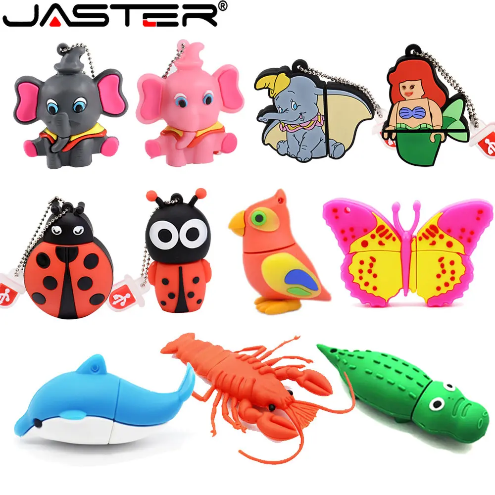 

JASTER Dolphin USB Flash Drives 64GB Mermaid Ladybird Pen Drive 32GB Butterfly Memory Stick 16GB Lobster Elephant Creative Gifts