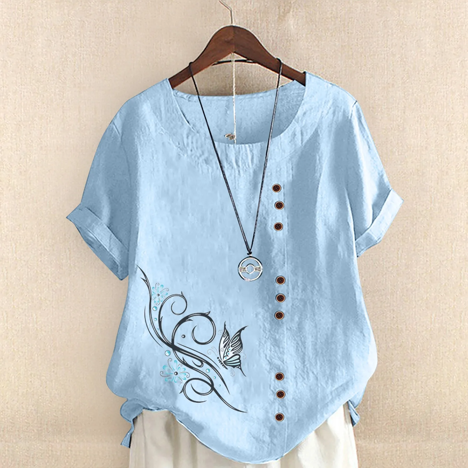 

Shirts Sexy Women's Printed Round Neck Raglan Sleeve Hem Slit Loose Shirts Sexy Tops for Women Night Out