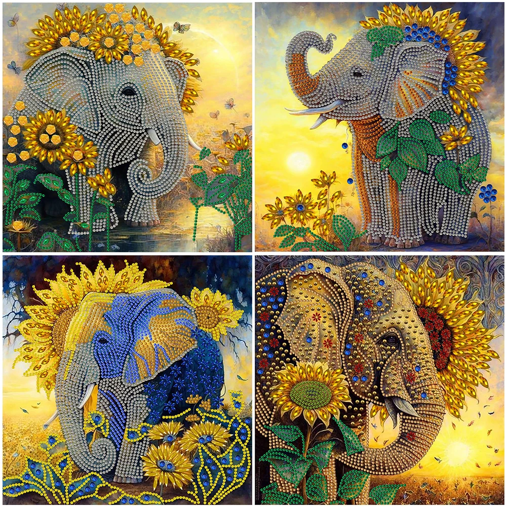 

30*30CM 5D DIY Sunflower Elephant Partial Special Shaped Drill Diamond Painting Kit Home Decoration Art Craft Mosaic Painting