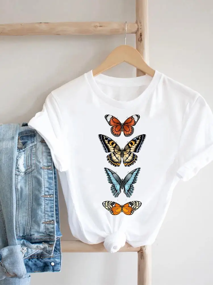 

Butterfly Sweet Trend Female Top Short Sleeve Tee Casual Summer Clothes Women Clothing Print Tshirt Fashion Graphic T-shirt