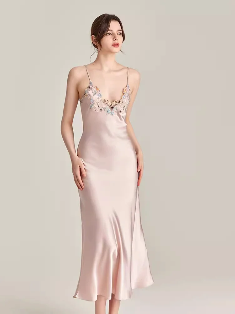 Шелковая ночная рубашка миди 100, сексуальная шелковая ночная рубашка ...