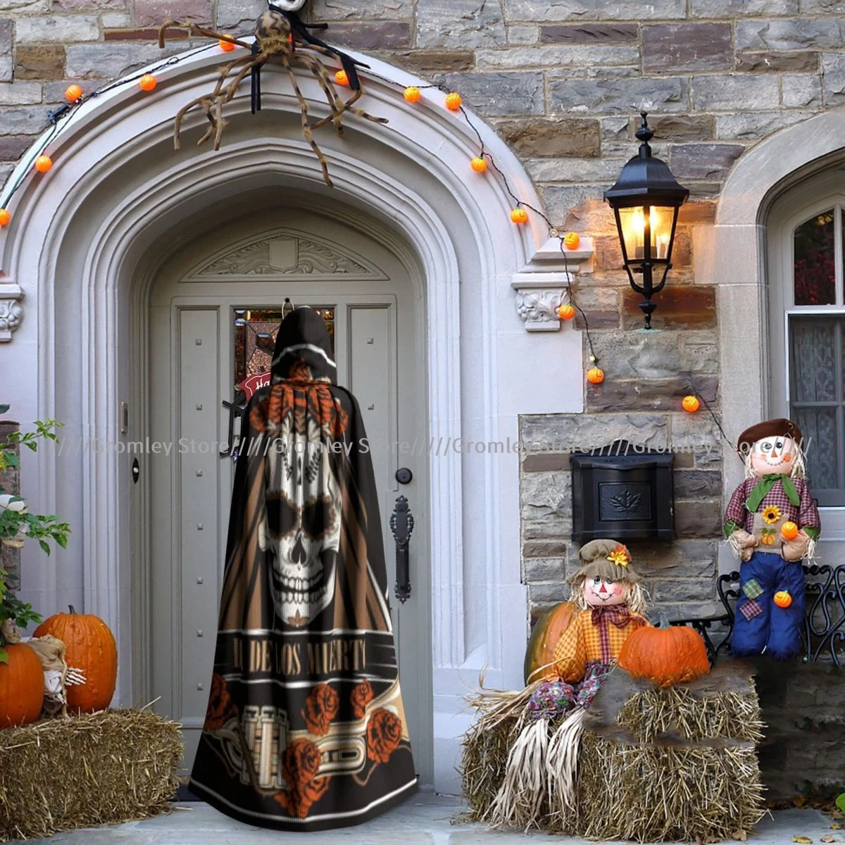 Унисекс накидка на Хэллоуин День мертвых с женским черепом и трубой капюшоном