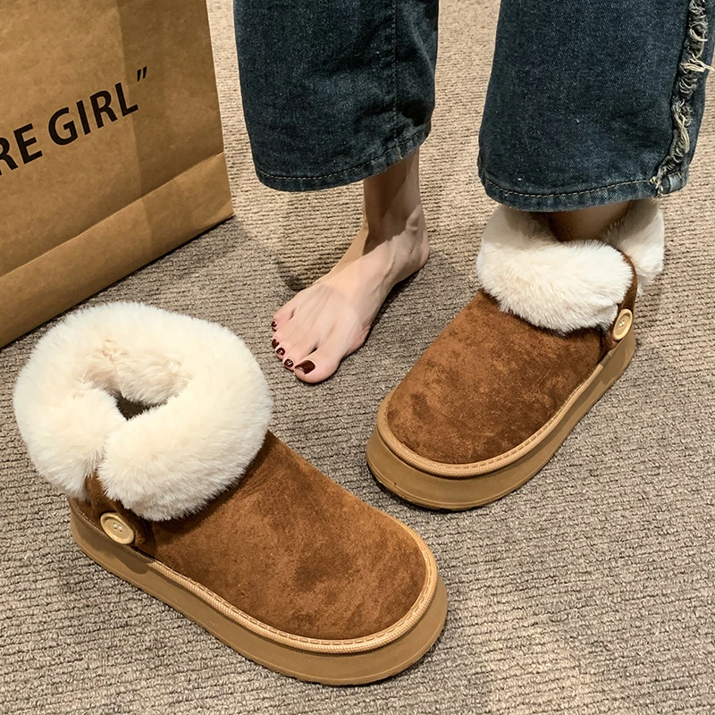 Зимние ботинки без шнуровки с перевернутым краем женская обувь на среднем