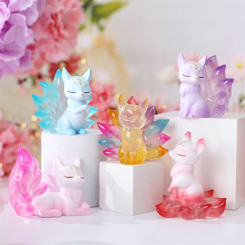 

Nine Tailed Fox Series Blind Box Anime Figure Kawaii Desktop Ornament Decoration Colorful Fox Mystery Box Girls Surprise Toy Gif