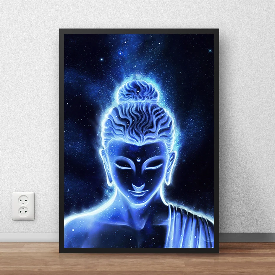 

Abstract Blue Buddha Canvas Painting Glow Neon Sign Modern Posters and Prints Wall Art Pictures for Living Room Home Decoration