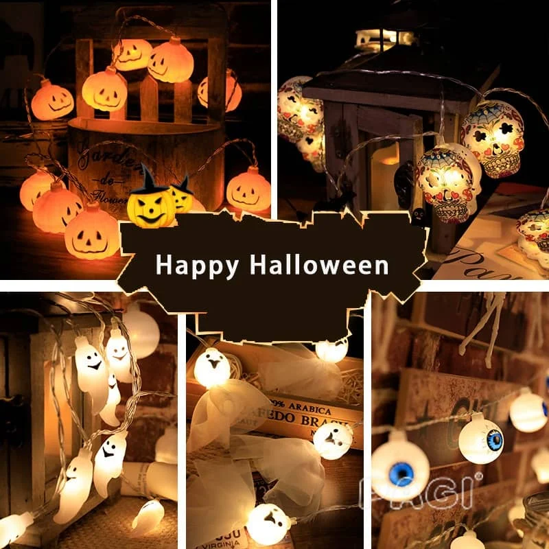 

1.5m/3m Halloween Party Led Light String Skull Bat Pumkin Horror Ghost Festival Party Happy Halloween Decor For Home