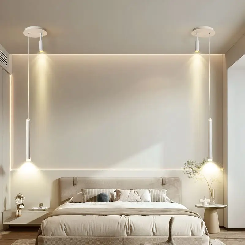 

Modern Black White Hanging Lights 360 Degree Rotatable Spotlight Bedroom Bedside Pendant Lamp with Long Cable LED Indoor Decor