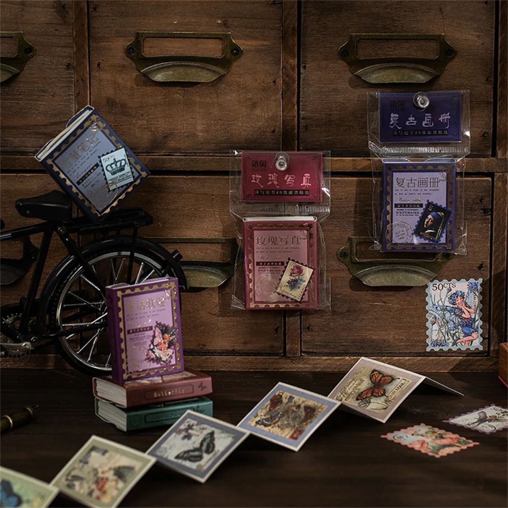 

40pcs Bronzing Plant Floral Design Decoupage Vintage Crafts Washi Paper DIY Retro Masking Tapes Sticker Scrapbook Decorative