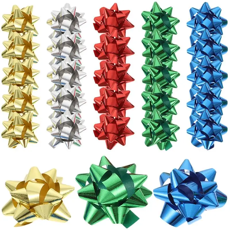 

150pcs Mini Star Bow& Gift Wrap Bow for Christmas Colorful Bows Xmas Gift Wrapping Adornments Adhesive Flowers Decor