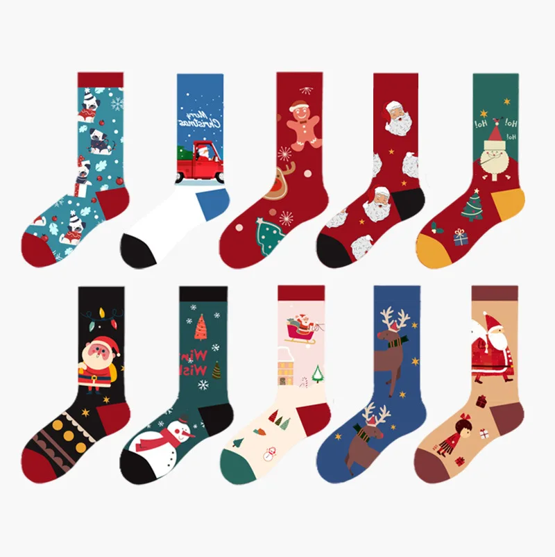 5 Pairs Christmas Socks New Creative Christmas Socks Snowman Santa Claus Cartoon Medium Socks Fashion Men's and Women's Socks