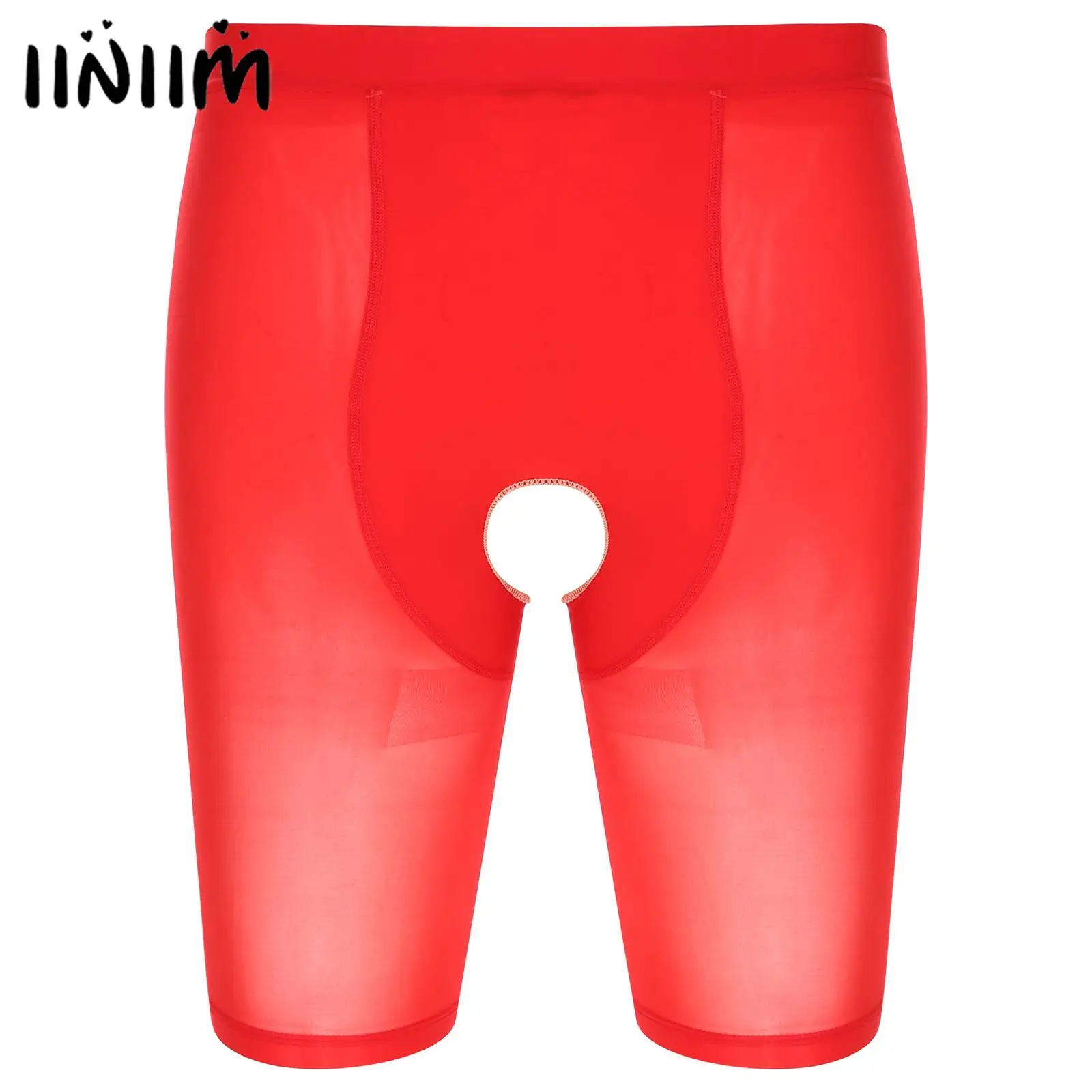 

Mens Bulge Pouch Crotchless Shorts Underwear Stretchy See-Through Boxer Brief Glossy Thin Sexy Bottoms Underpants Shorts