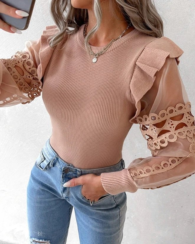 Женский Осенний однотонный трикотажный